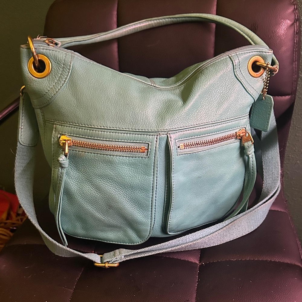 Fossil Turquoise Leather Shoulder Bag/ Crossbody Satchel